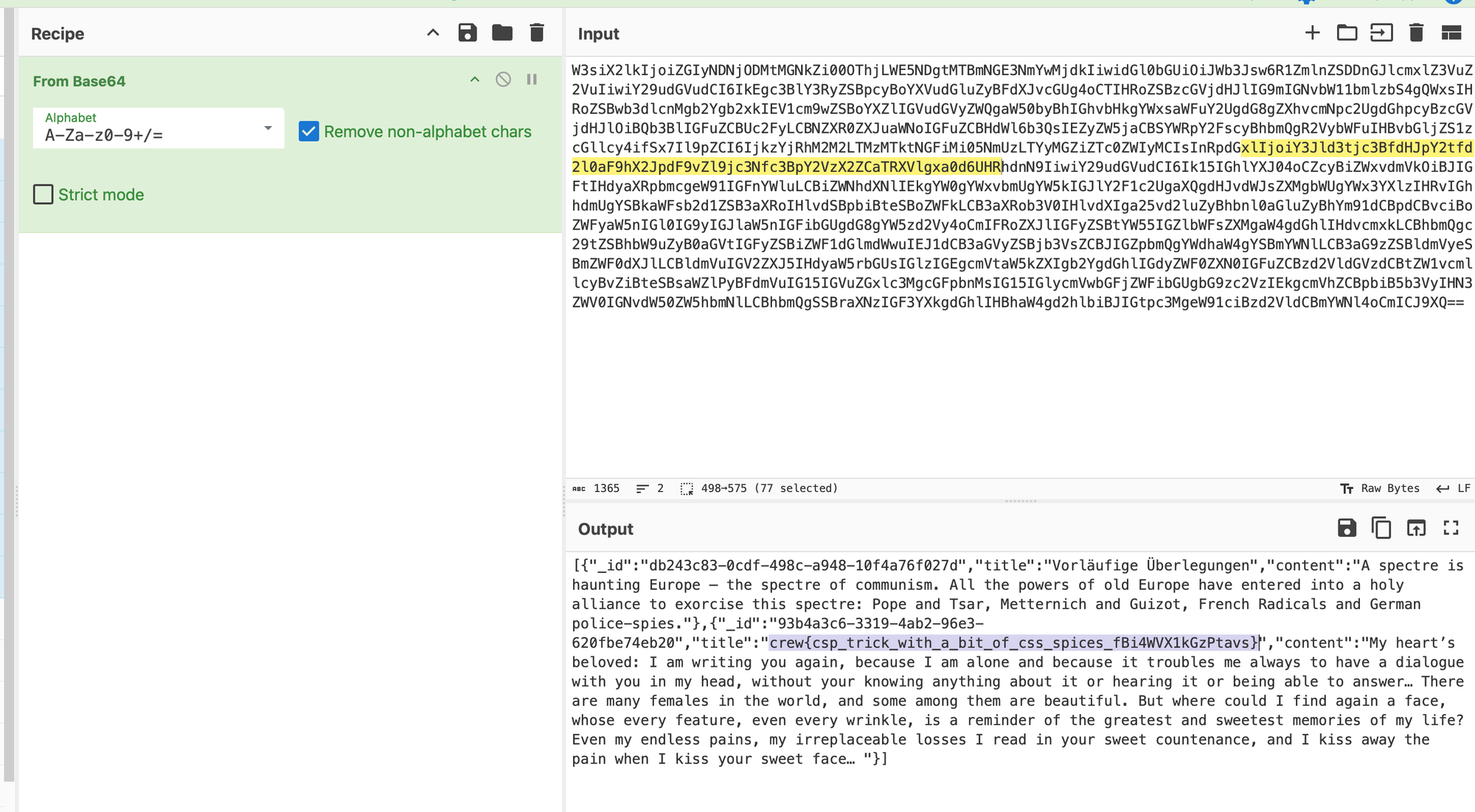 Base64 decoding and the recovered flag