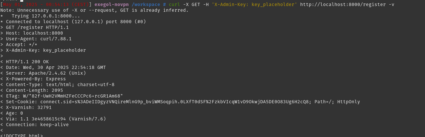 Register request with X-Admin-Key