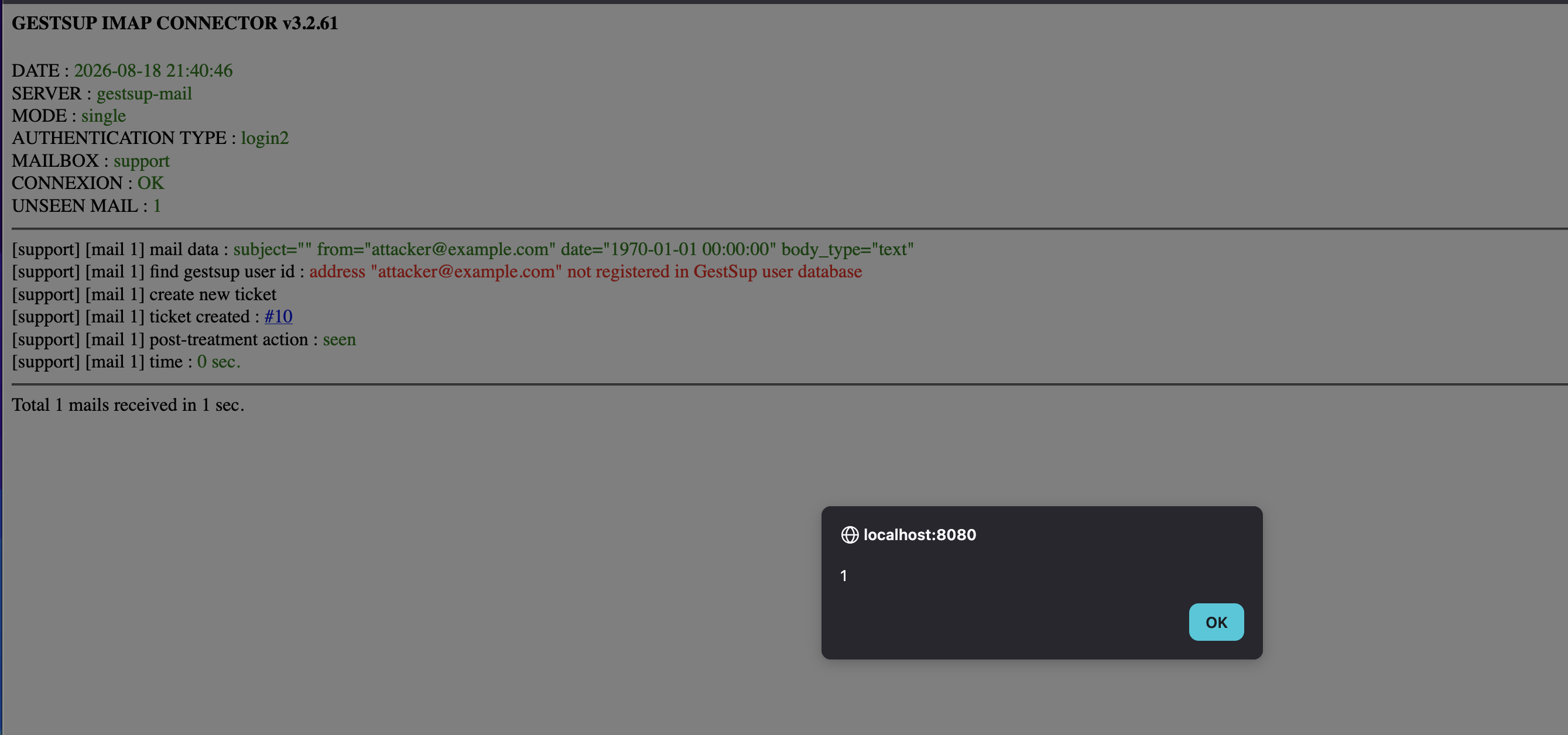 XSS in the mail2ticket sync